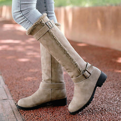 Plain  Flat  Round Toe  Casual Outdoor  Knee High Flat Boots