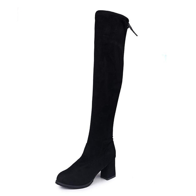 Plain  Chunky  High Heeled  Velvet  Round Toe  Date Outdoor  Thigh High High Heels Boots