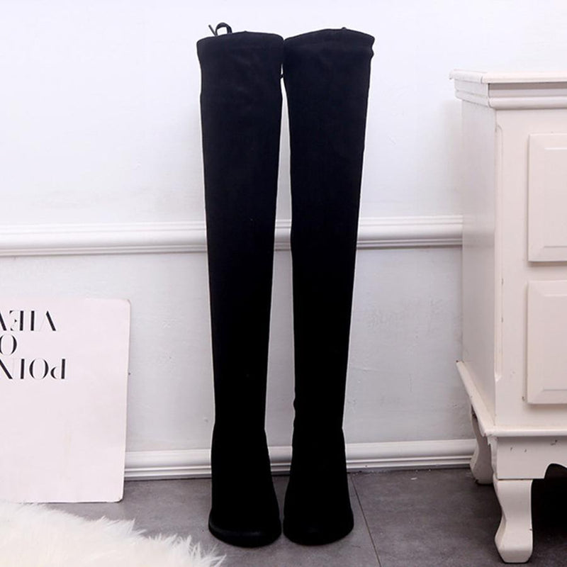 Plain  Chunky  High Heeled  Velvet  Round Toe  Date Outdoor  Thigh High High Heels Boots