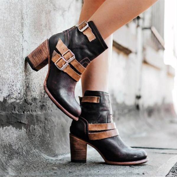 Fashion Coarse Heel Split Joint Short Boots