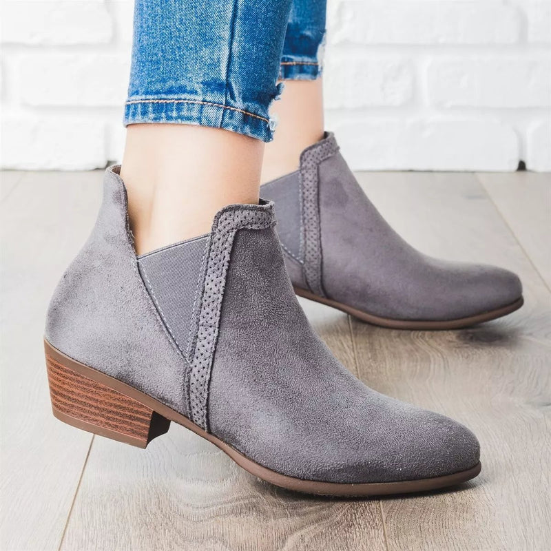 Fashion Square Low Heel Short Boots