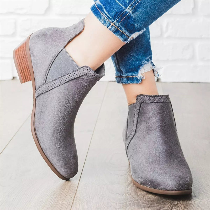 Fashion Square Low Heel Short Boots