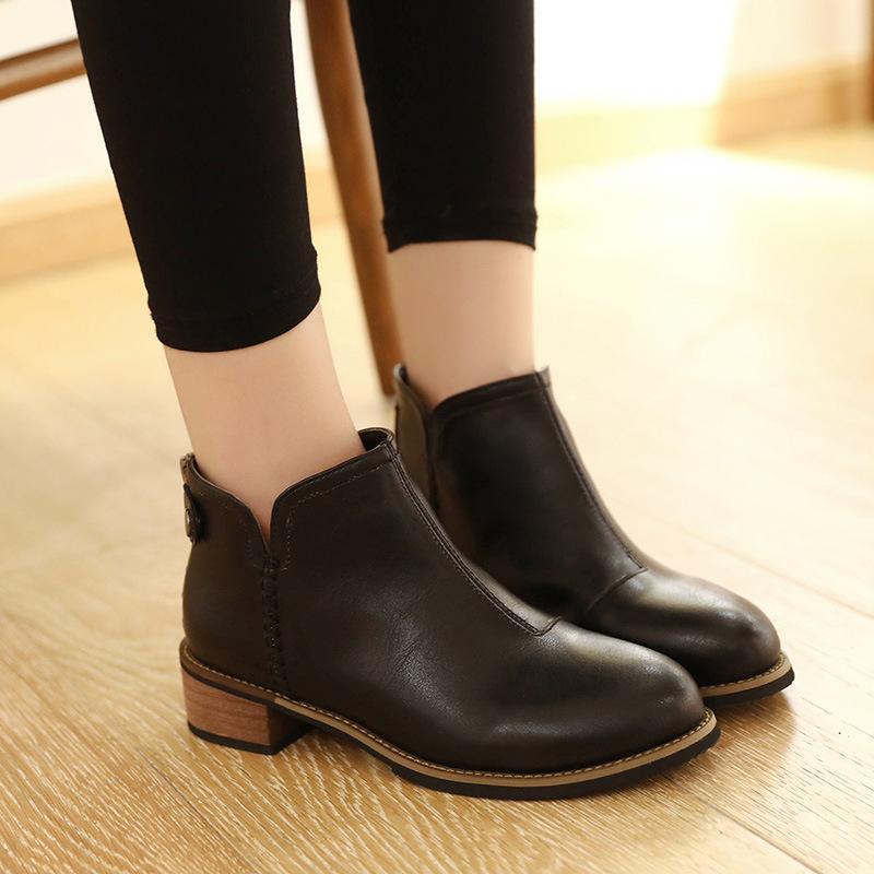 Fashion Retro Coarse Low Heel Chelsea Boots