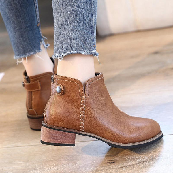 Fashion Retro Coarse Low Heel Chelsea Boots