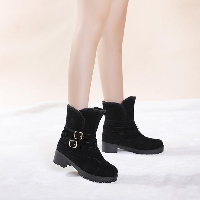 Fashion Belt Buckle Square Low Heel Snow Boots