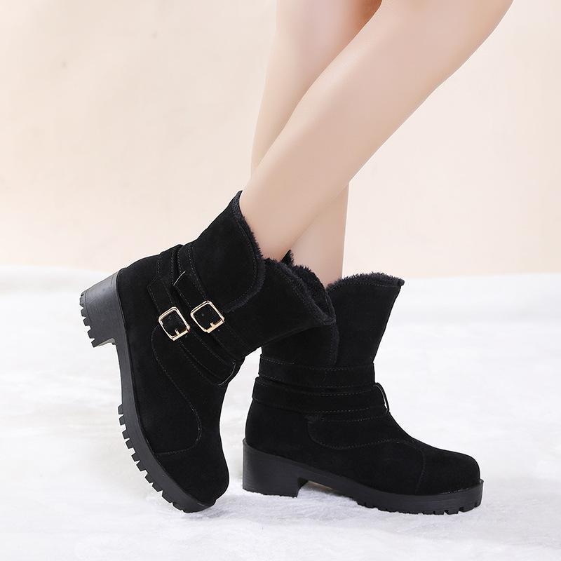 Fashion Belt Buckle Square Low Heel Snow Boots