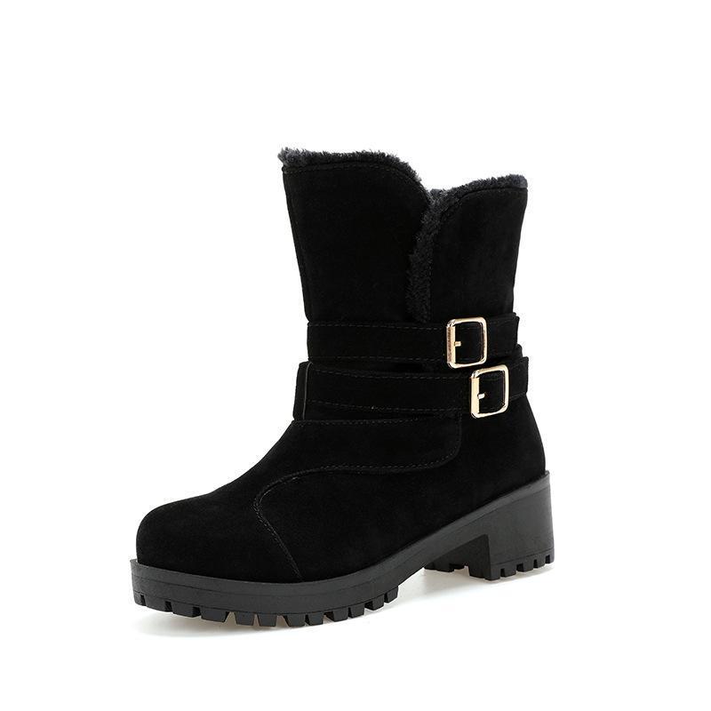 Fashion Belt Buckle Square Low Heel Snow Boots