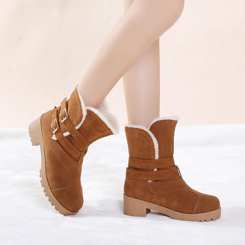 Fashion Belt Buckle Square Low Heel Snow Boots