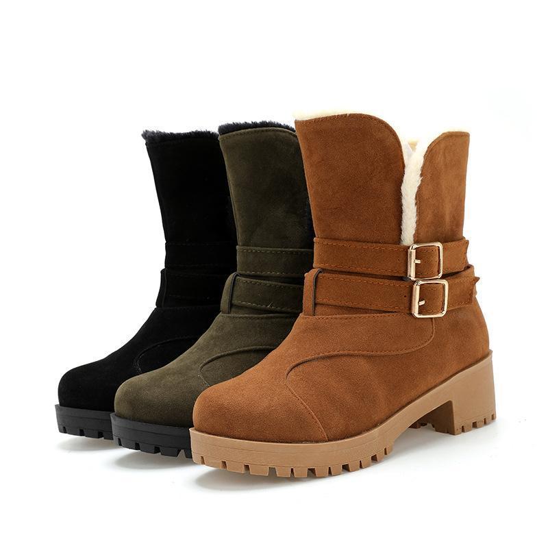 Fashion Belt Buckle Square Low Heel Snow Boots