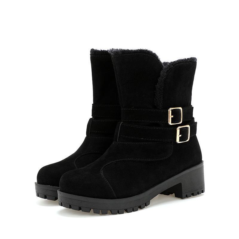 Fashion Belt Buckle Square Low Heel Snow Boots