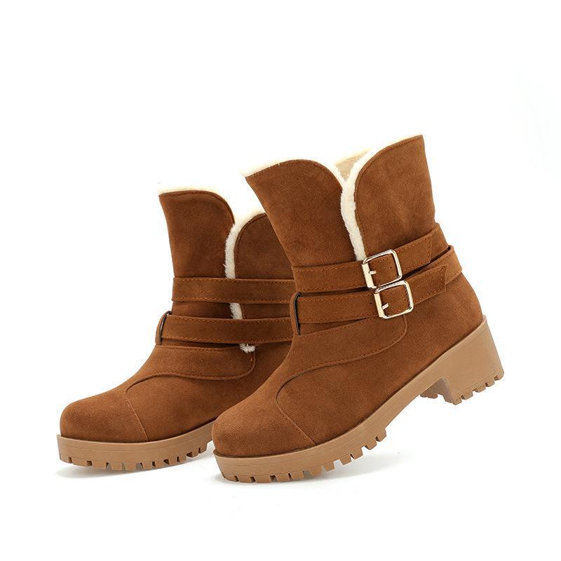 Fashion Belt Buckle Square Low Heel Snow Boots