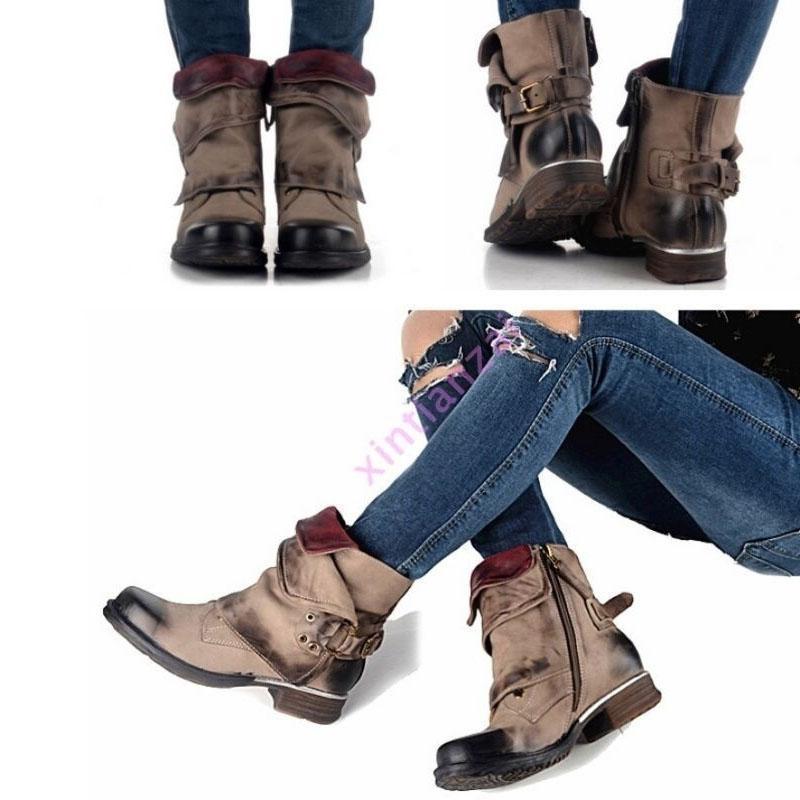 Stylish Women Retro Artificial PU Side Zipper Boots