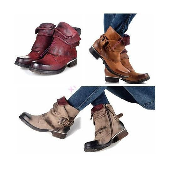 Stylish Women Retro Artificial PU Side Zipper Boots