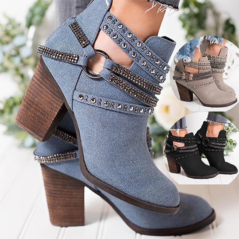 Elegant Women Point Toe Rhinestone Ankle Boots