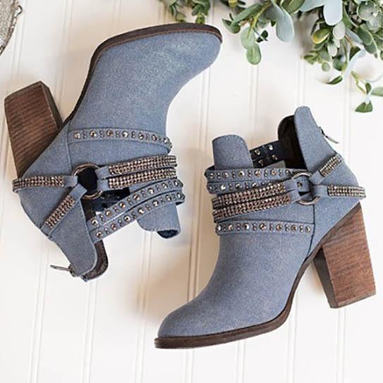 Elegant Women Point Toe Rhinestone Ankle Boots