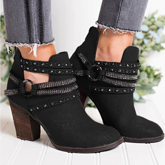 Elegant Women Point Toe Rhinestone Ankle Boots