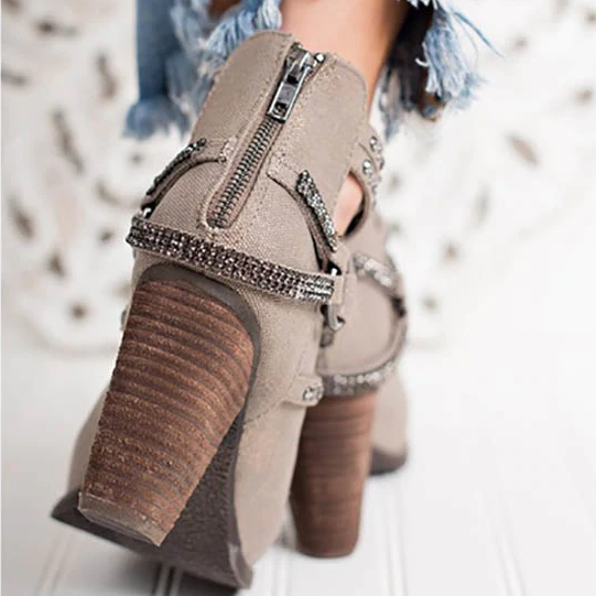 Elegant Women Point Toe Rhinestone Ankle Boots