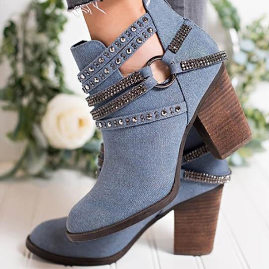 Elegant Women Point Toe Rhinestone Ankle Boots