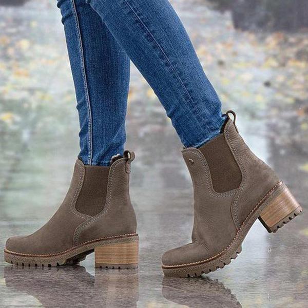 Fashion Middle Heel Elastic Leather Boots