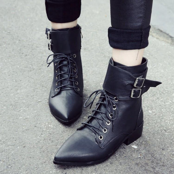 Comfortable Square Heel  Pointed Head Strappy Boots