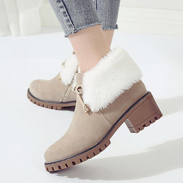 Plain  Chunky  High Heeled  Velvet  Round Toe  Date Outdoor  Short High Heels Boots