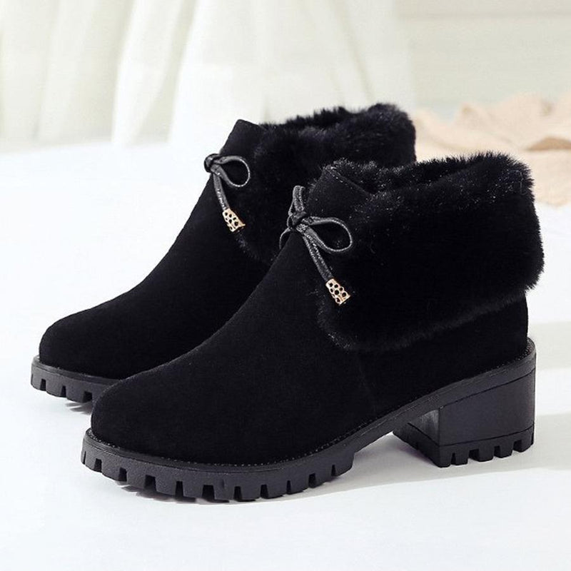 Plain  Chunky  High Heeled  Velvet  Round Toe  Date Outdoor  Short High Heels Boots