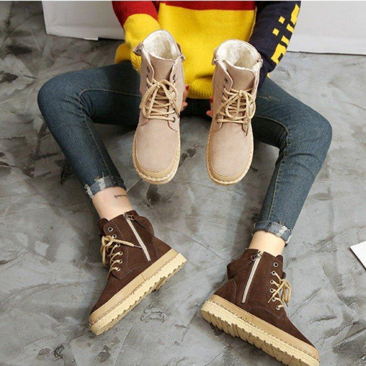 Lovely Round Head Plain Zipper Cotton Padded Middle Snow Boots