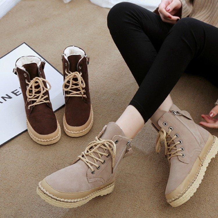 Lovely Round Head Plain Zipper Cotton Padded Middle Snow Boots