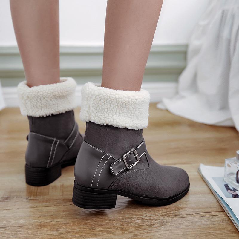 Casual Square Heel Round Head Plain Buckle Snow Boots