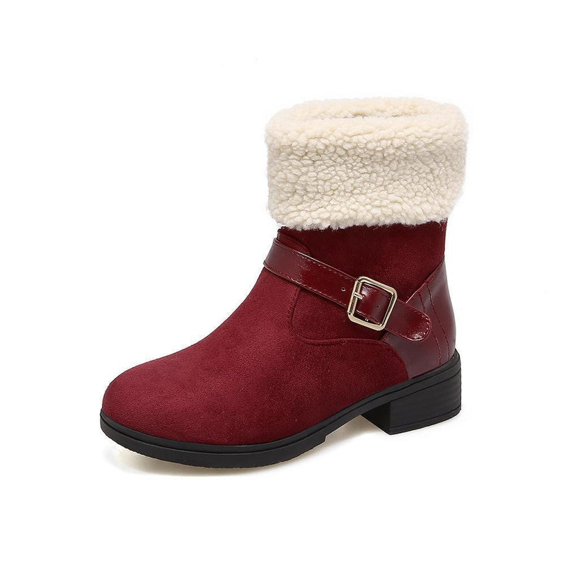 Casual Square Heel Round Head Plain Buckle Snow Boots