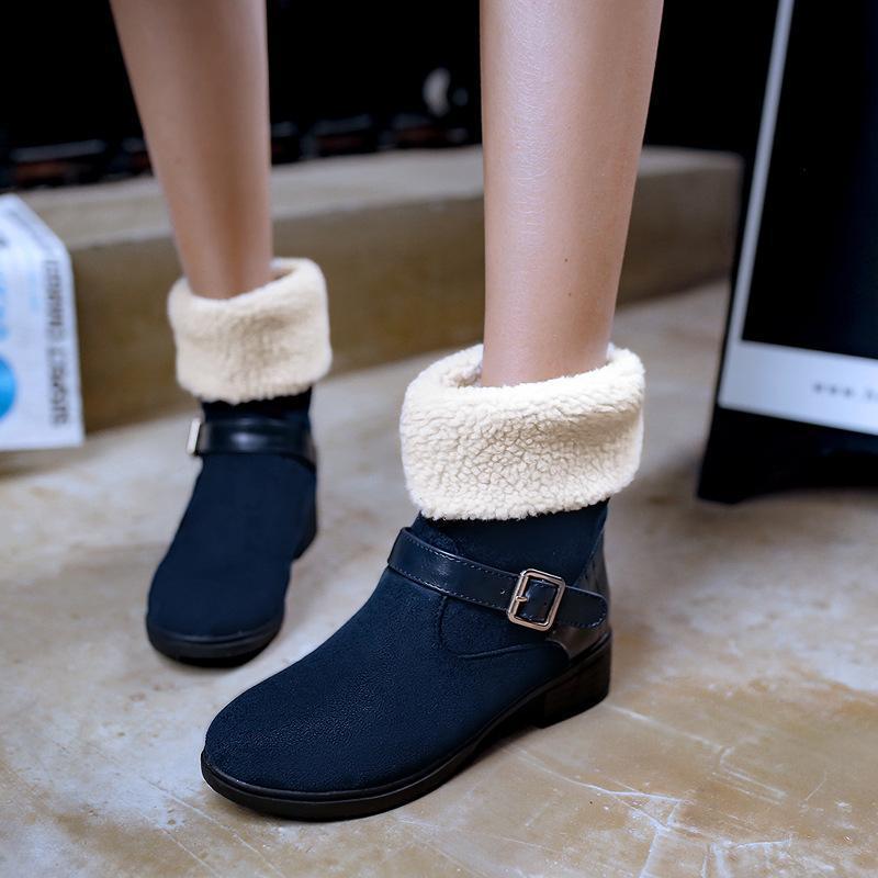 Casual Square Heel Round Head Plain Buckle Snow Boots