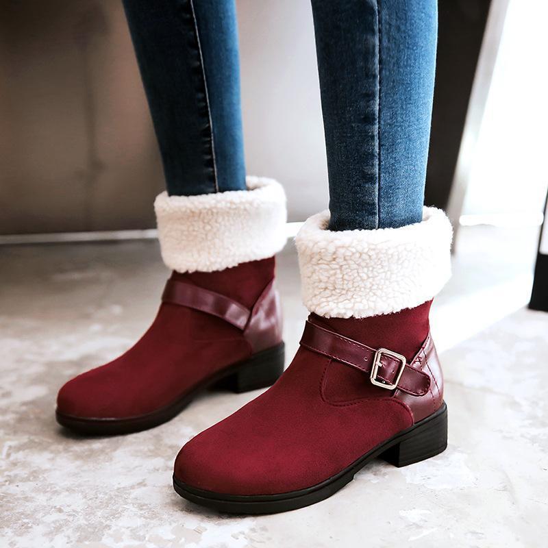 Casual Square Heel Round Head Plain Buckle Snow Boots