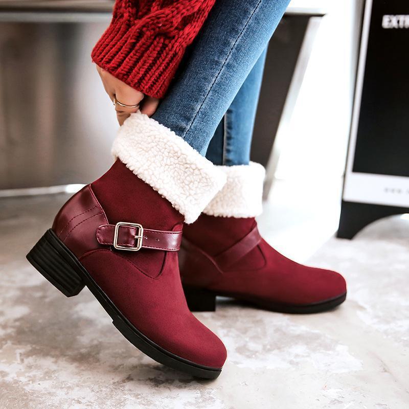 Casual Square Heel Round Head Plain Buckle Snow Boots