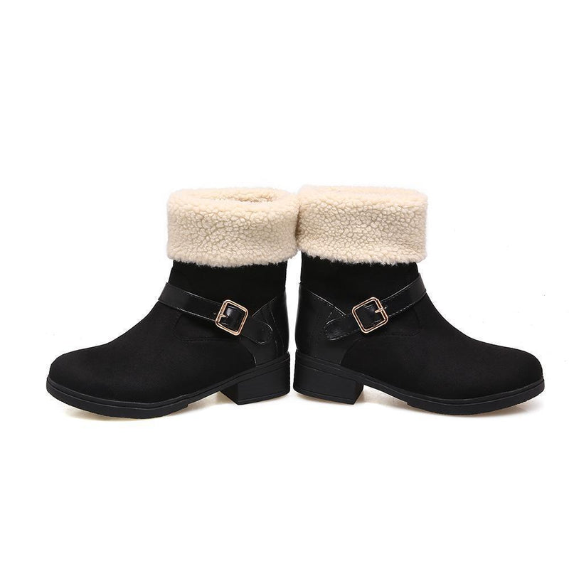 Casual Square Heel Round Head Plain Buckle Snow Boots