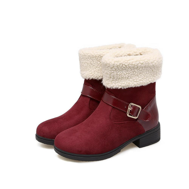 Casual Square Heel Round Head Plain Buckle Snow Boots