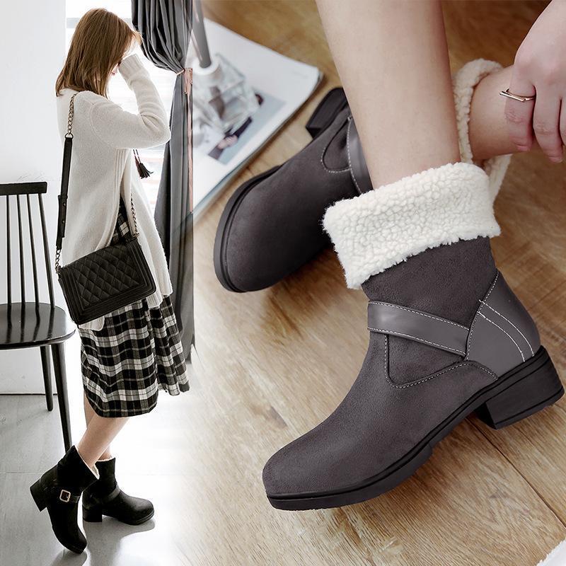 Casual Square Heel Round Head Plain Buckle Snow Boots