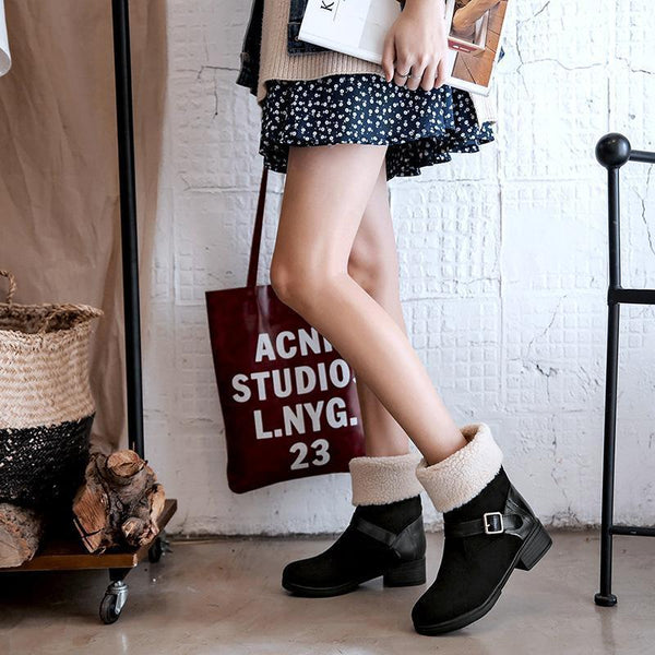 Casual Square Heel Round Head Plain Buckle Snow Boots