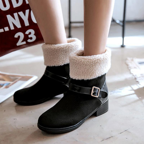 Casual Square Heel Round Head Plain Buckle Snow Boots