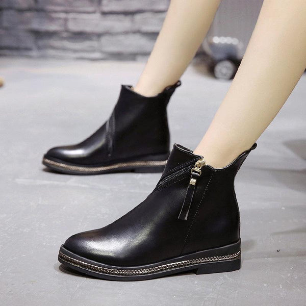 Winter Round Haed Flat Zipper Cotton Padded Boots