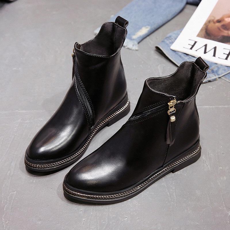 Winter Round Haed Flat Zipper Cotton Padded Boots