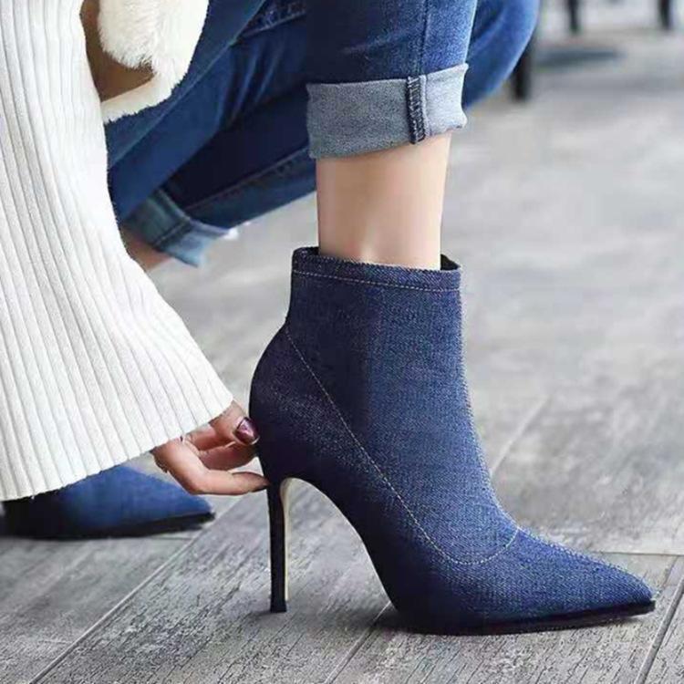 Fashion Pointed Head Plain  Zipper High Heel Shoes