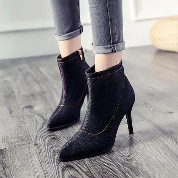 Fashion Pointed Head Plain  Zipper High Heel Shoes