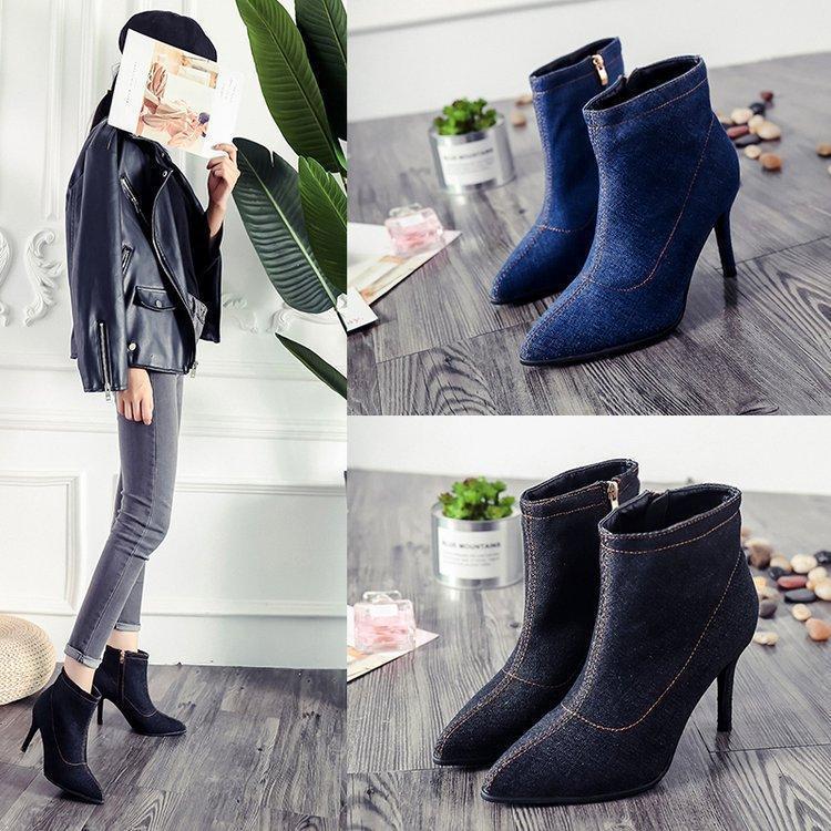 Fashion Pointed Head Plain  Zipper High Heel Shoes