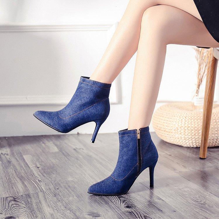 Fashion Pointed Head Plain  Zipper High Heel Shoes