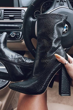 Black Croc Print Ankle Boots