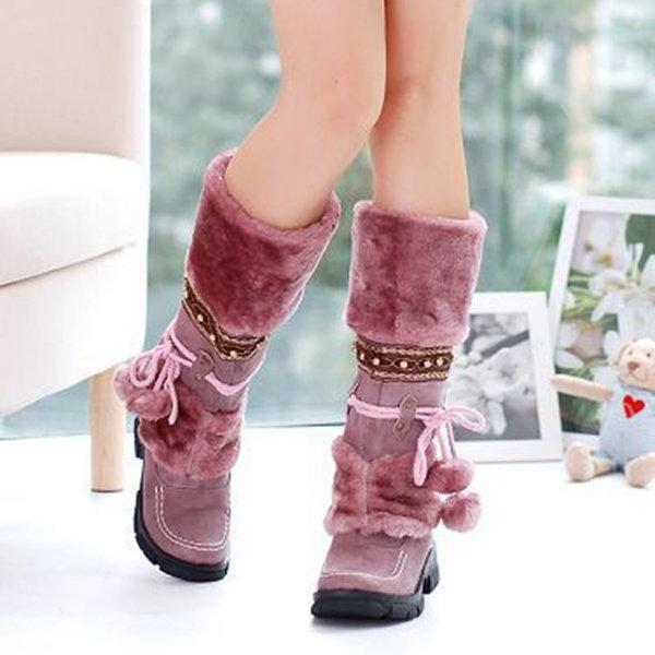 Large Size   Rhinestone Slip On Mid Calf Warm Knight Boots