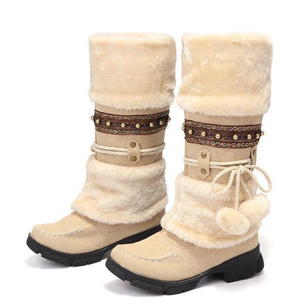 Large Size   Rhinestone Slip On Mid Calf Warm Knight Boots