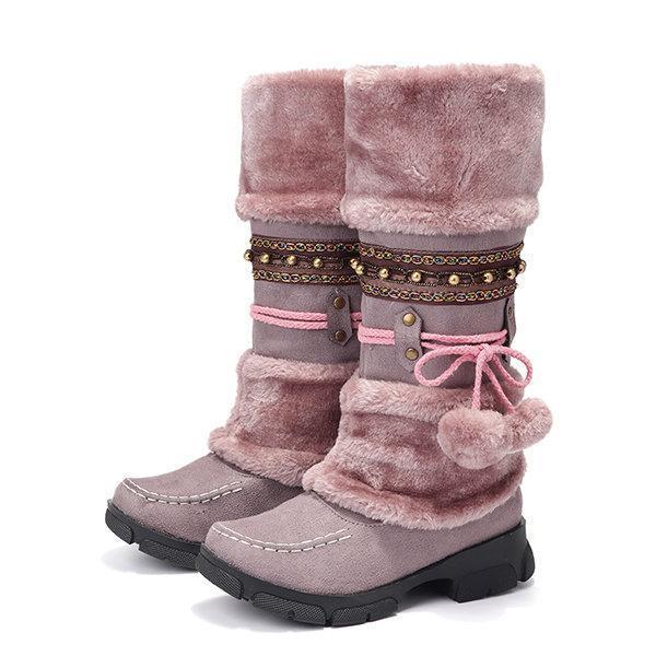 Large Size   Rhinestone Slip On Mid Calf Warm Knight Boots