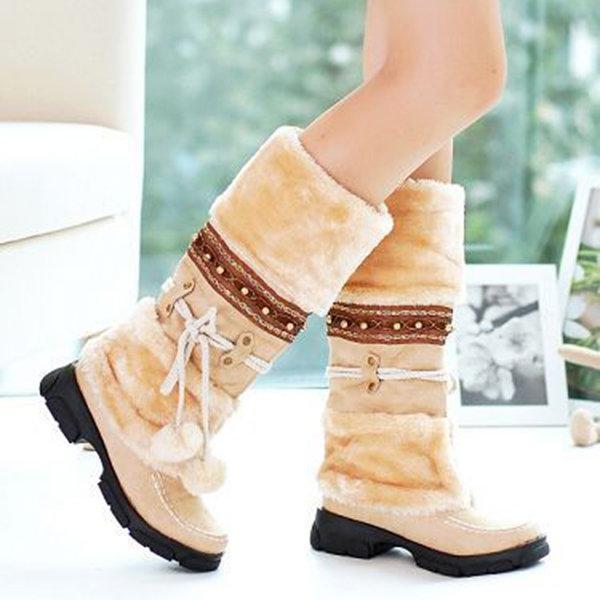 Large Size   Rhinestone Slip On Mid Calf Warm Knight Boots