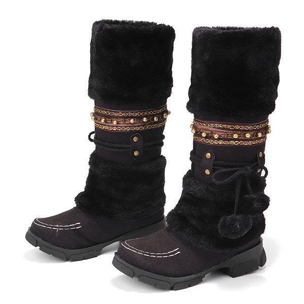 Large Size   Rhinestone Slip On Mid Calf Warm Knight Boots